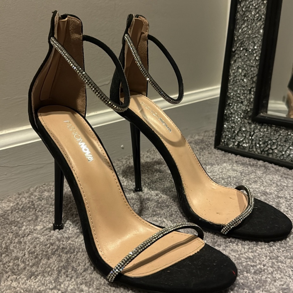 Fashion Nova Black and Silver Heels